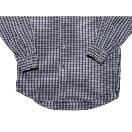 MADE IN ITALY製 CANALI 長袖チェックシャツ ネイビー 37-14 1/2サイズ