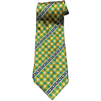 MADE IN ITALY製 GIANNI VERSACE ジャガード織りシルクネクタイ イエロ―×グリーン