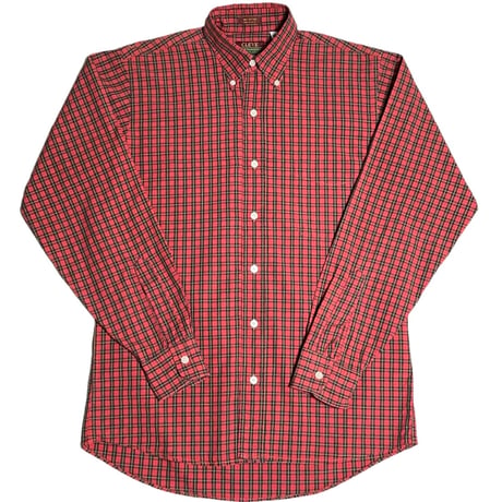 MADE IN USA製 CLEVE SHIRTMAKERS 長袖チェック柄ボタンダウンシャツ レッド Sサイズ