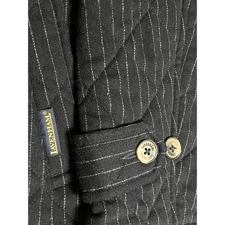 MADE IN ENGLAND製 LAVENHAM ウール混ストライプ柄キルティングジャケット ネイビー 40/Lサイズ