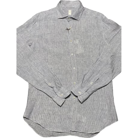タグ付き美品 CIT LUXURY 長袖リネンシャツ ホワイト×ネイビー 40-15 3/4サイズ