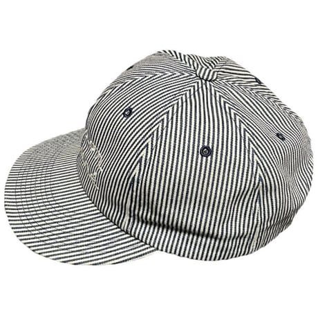 MAISON KITSUNÉ ヒッコリー柄レザーアジャスターキャップ ホワイト×ネイビー Fサイズ