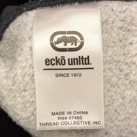 ECKO UNLTD. ロゴ刺繍入り プルオーバーパーカー ブラック×チャコールグレー Mサイズ