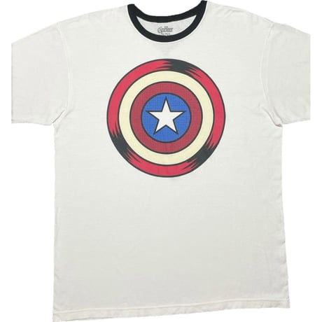 MARVEL AVENGERS Captain America シールドプリントリンガーTシャツ ホワイト XLサイズ
