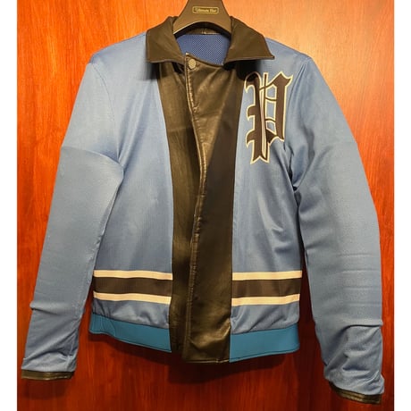 激レア MADE IN JAPAN製 PHENOMENON 2015年SSモデル カウレザーコンビ ハイブリッド リバーシブルライダースジャケット ブルー×ブラック L/40サイズ