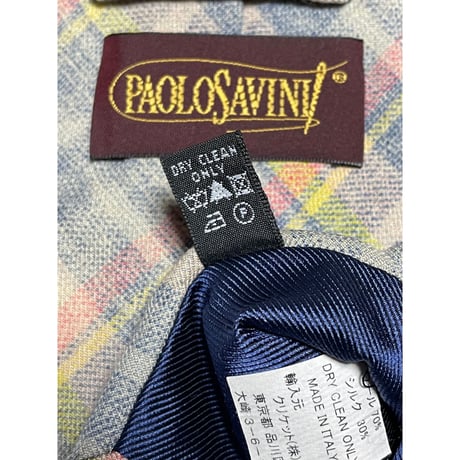 MADE IN ITALY製 PAOLO SAVINI チェック柄ウールシルクネクタイ マルチカラー