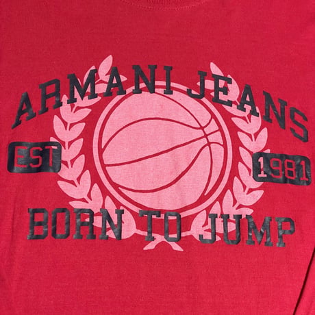 ARMANI JEANS 長袖プリントTシャツ レッド XLサイズ