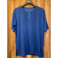 MADE IN ITALY製 ヘンリーネックデザインTシャツ ブルー Sサイズ