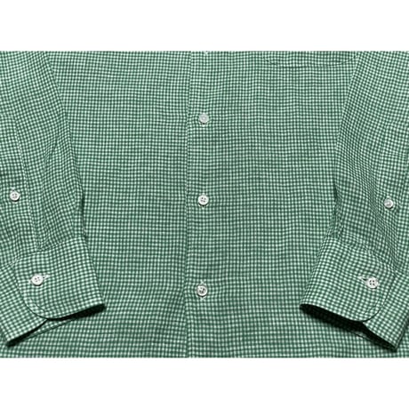 MADE IN ITALY製Cotonificio Albini生地使用 MADE IN JAPAN製 FAIRFAX 長袖ギンガムチェック柄リネンシャツ グリーン Mサイズ