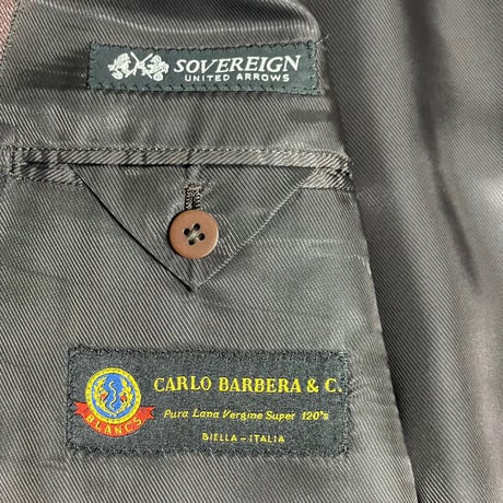 SOVEREIGN UNITED ARROWS CARLO BARBERA SUPER120'S ヴァージンウールストライプ柄ダブルスーツ ブラウン 44サイズ