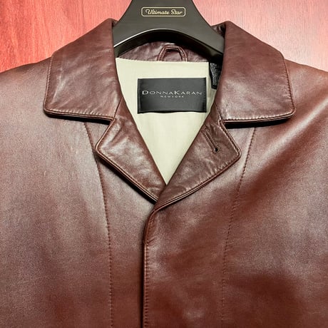 MADE IN KOREA製 DONNA KARAN NEWYORK ラムレザーコート ブラウン Sサイズ