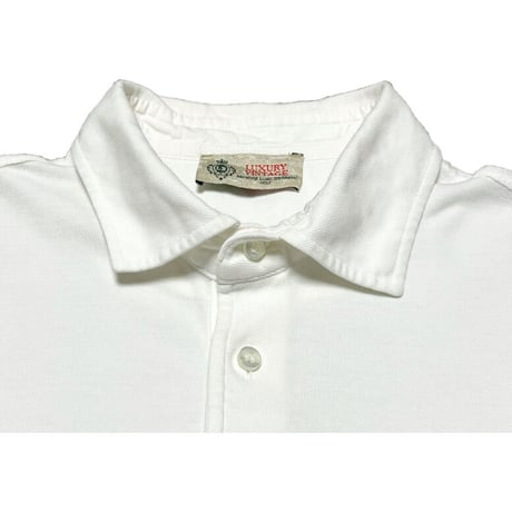 MADE IN ITALY製 LUIGI BORRELLI LUXURY VINTAGE 鹿の子長袖ポロシャツ ホワイト 48サイズ