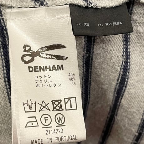 MADE IN PORTUGAL製 DENHAM ボーダー柄ニットセーター グレー XSサイズ