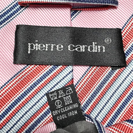 MADE IN ITALY製 pierre cardin レジメンタルストライプ柄シルクネクタイ ピンク