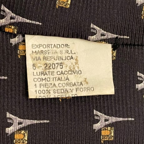 MADE IN ITALY製 GIANNI VASARI エッフェル塔柄シルクネクタイ ブラック