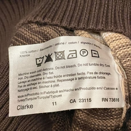 HUGO BOSS Vネックコットンセーター ブラウン×ホワイト Sサイズ