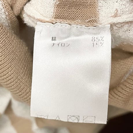 ▲訳あり商品▲ 【BARNEYS NEWYORK 取り扱い】 MADE IN ITALY製 S.Moritz ボーダー柄 クルーネックセーター ベージュ×ホワイト 48サイズ