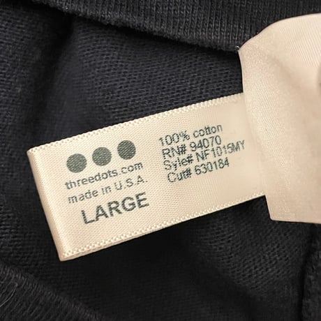MADE IN USA製 threedots ヘンリーネック/キーネックTシャツ ネイビー Lサイズ