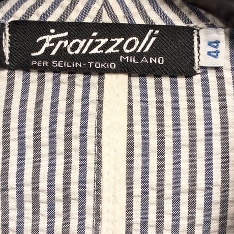 MADE IN ITALY製 FRAIZZOLI ストライプ柄 シアサッカー テーラードジャケット ブラック×ネイビー×ホワイト 44サイズ