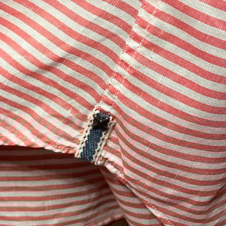 【BARNEYS NEWYORK 取り扱い】 ▲訳あり商品▲ MADE IN ITALY製 POGGIANTI 1958 長袖ボーダー柄コットンリネンシャツ レッド×ホワイト Mサイズ