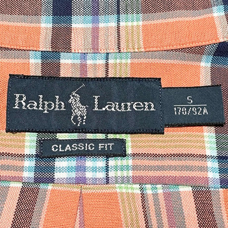 Ralph Lauren CLASSIC FIT チェック柄半袖ボタンダウンシャツ オレンジ Sサイズ