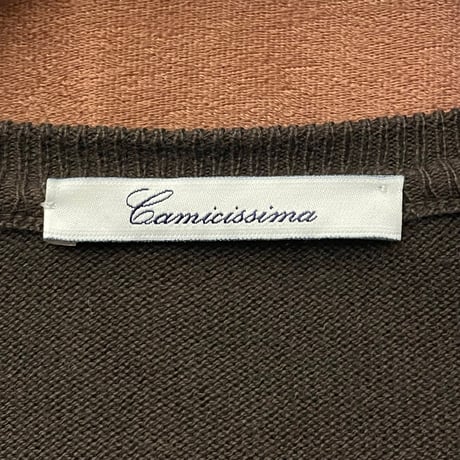 MADE IN ITALY製 Camicissima Vネックコットンセーター ブラウン Mサイズ