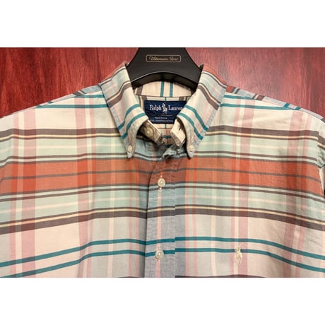レア MADE IN USA製 90s Ralph Lauren 外タグ チェック柄 長袖ボタンダウンシャツ マルチカラー Lサイズ