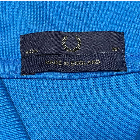 MADE IN ENGLAND製 FRED PERRY 襟ライン半袖鹿の子ポロシャツ ターコイズブルー 36サイズ