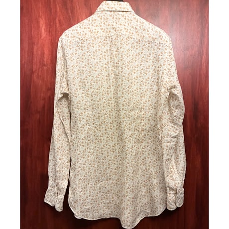 HAND MADE IN ITALY製 CAMICERIA VINCENZO DI RUGGIERO ハンドメイド 総柄 長袖リネンシャツ ホワイト 41-16サイズ