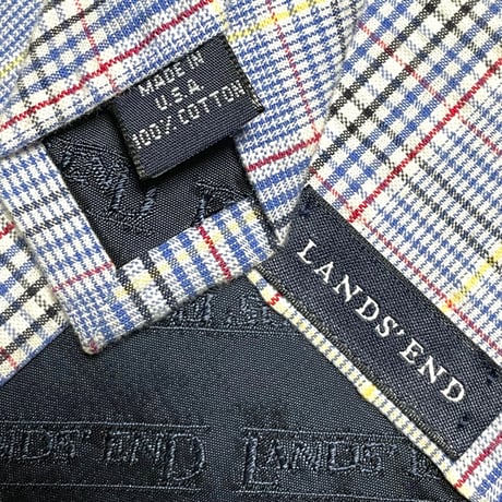 MADE IN USA製 LAND'S END チェック柄コットンネクタイ ライトブルー