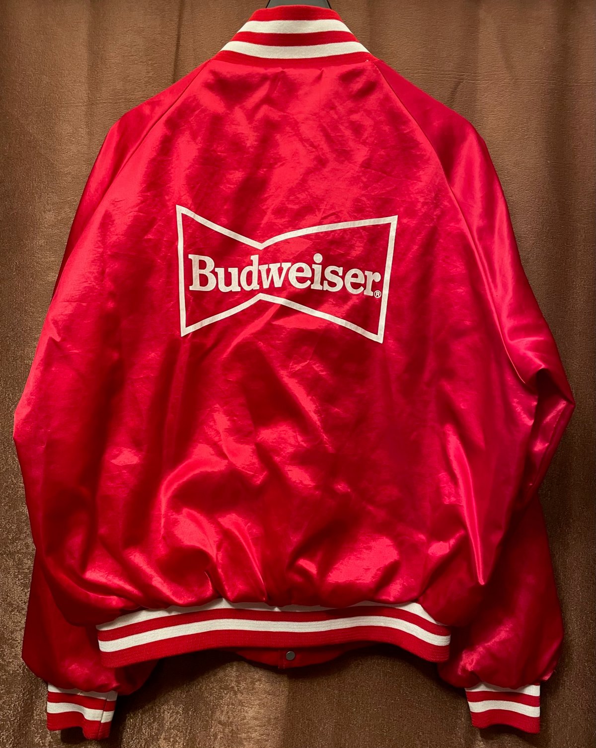MADE IN USA製 Budweiser サテンスタジアムジャケット レッド L MADE IN USA製 Budweiser サテンスタジアムジャケット レッド L