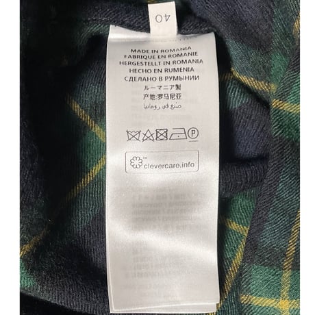 STELLA McCARTNEY チェック柄長袖ロング丈ウールシャツ グリーン 40サイズ