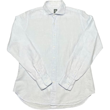 ▲訳あり商品▲ MADE IN ITALY製 eleventy 長袖リネンコットンシャツ サックスブルー 42-16 1/2サイズ