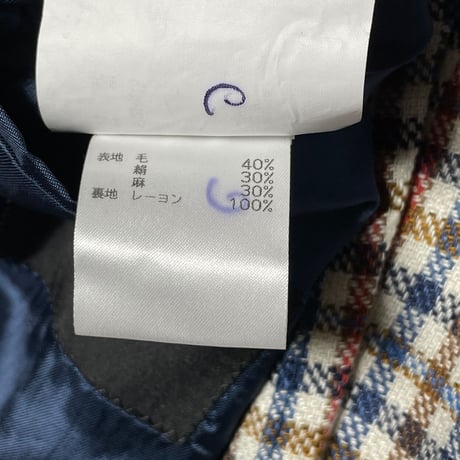 【BARNEYS NEWYORK 取り扱い】 MADE IN ITALY製 PARTHENOPE NAPOLI ウールシルクリネン混紡 チェック柄テーラードジャケット マルチカラー 48サイズ