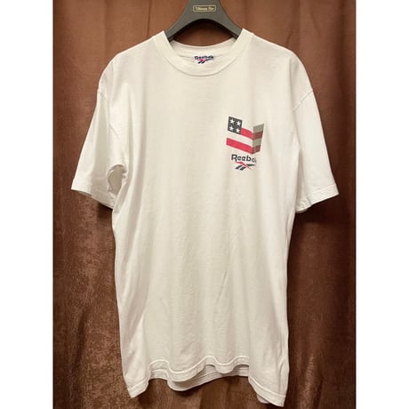 希少 MADE IN USA製 90s Reebok バックプリントロゴプリントTシャツ ホワイト Lサイズ