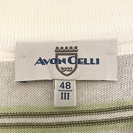 【BARNEYS NEW YORK 取り扱い】 MADE IN ITALY製 AVON CELLI 半袖ボーダー柄ニットポロシャツ ホワイト 48サイズ