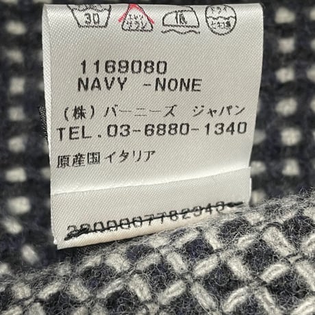 MADE IN ITALY製 BARNEYS NEWYORK ヴァージンウールコットンマフラー ネイビー×グレー
