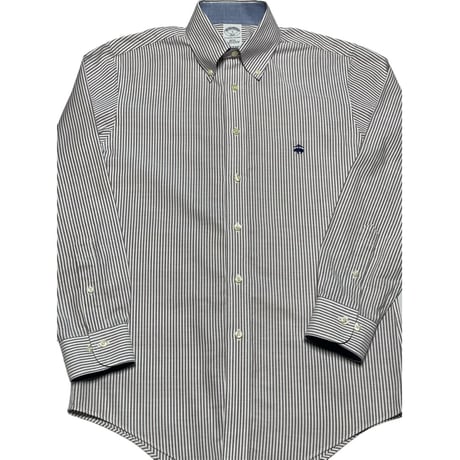 BROOKS BROTHERS スーピマコットンボタンダウン長袖シャツ グレーストライプ Ｓサイズ ノンアイロン加工