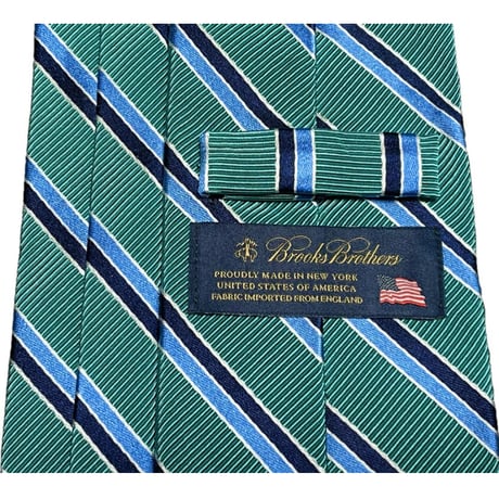 MADE IN USA製 BROOKS BROTHERS レジメンタルシルクコットンネクタイ グリーン×ブルー