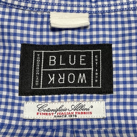 MADE IN ITALY製Cotonificio Albini生地使用 MADE IN JAPAN製 TOMORROWLAND BLUE WORK 長袖ギンガムチェック柄シャツ ブルー Mサイズ