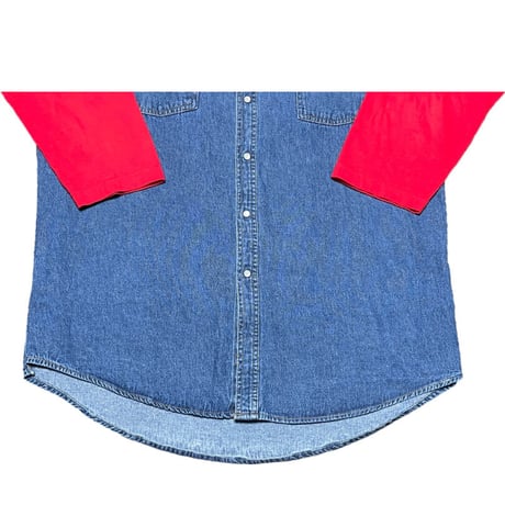 Awesome Boy × ichiryu made REMAKE DENIM RAGLAN SLEEVE SHIRT インディゴ×レッド Fサイズ