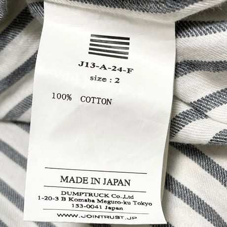 MADE IN JAPAN製 JOINTRUST ロング丈長袖シャツ ホワイト×グレー 2サイズ