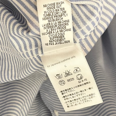 MADE IN USA製 Frank & Eileen THOMAS MASON生地 長袖ストライプ柄ニットシャツ ライトブルー×ホワイト Sサイズ