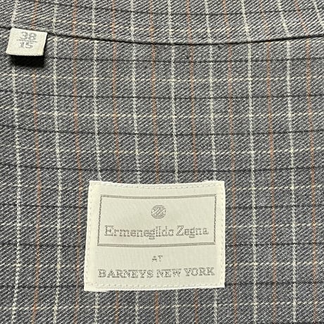 Ermenegildo Zegna AT BARNEYS NEW YORK 長袖ボタンダウンチェック柄シャツ グレー 38/15サイズ