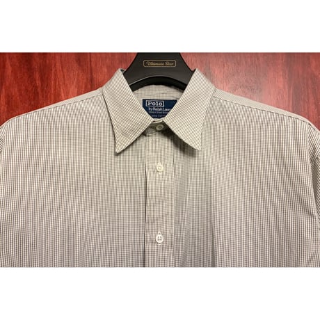 レア MADE IN GREAT BRITAIN製 90s Polo by Ralph Lauren 外タグ ギンガムチェック柄 長袖シャツ ホワイト×ブラック 16-34サイズ