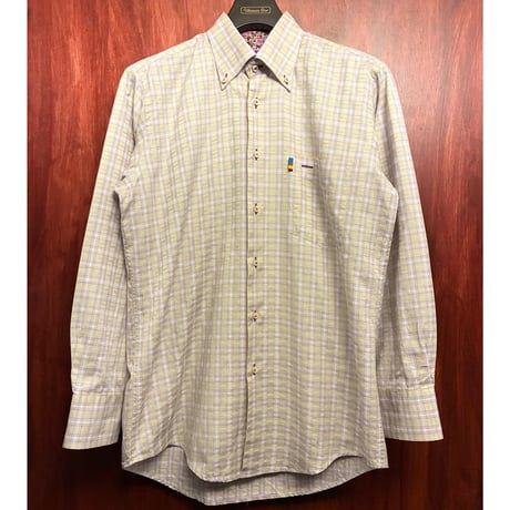 MADE IN SPAIN製 Antonio Martinez CAMISERO チェック柄 長袖ボタンダウンシャツ ベージュ×パープル Sサイズ
