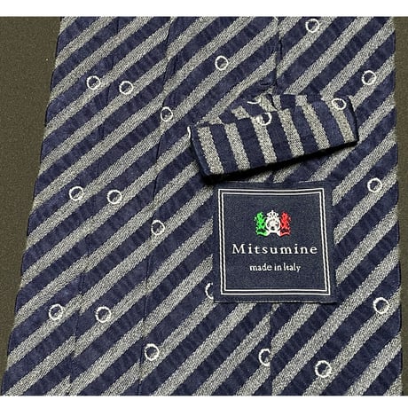 MITSUMINE ストライプ柄 コットンシルクネクタイ グレー×ネイビー イタリア製