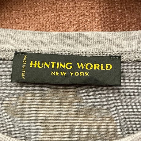 MADE IN ITALY製 HUNTING WORLD ボーダー柄 長袖クルーネックTシャツ グレー 48サイズ