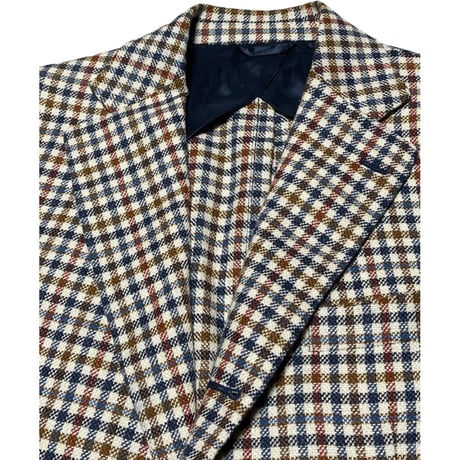 【BARNEYS NEWYORK 取り扱い】 MADE IN ITALY製 PARTHENOPE NAPOLI ウールシルクリネン混紡 チェック柄テーラードジャケット マルチカラー 48サイズ