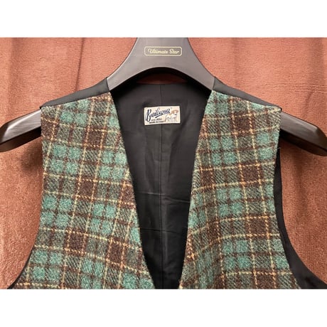 MADE IN ITALY製 Bevilacqua チェック柄ウールジレベスト グリーン Lサイズ